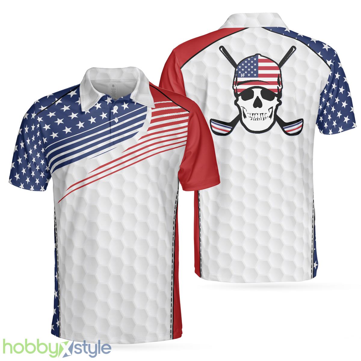 Golf Skull Wear Hat Short Sleeve USA Golf, American Flag, Patriotic Golf Shirt Polo Shirt - Golf Skull Wear Hat Short Sleeve USA Golf Polo Shirt, American Flag Polo Shirt, Patriotic Golf Shirt For Men_1