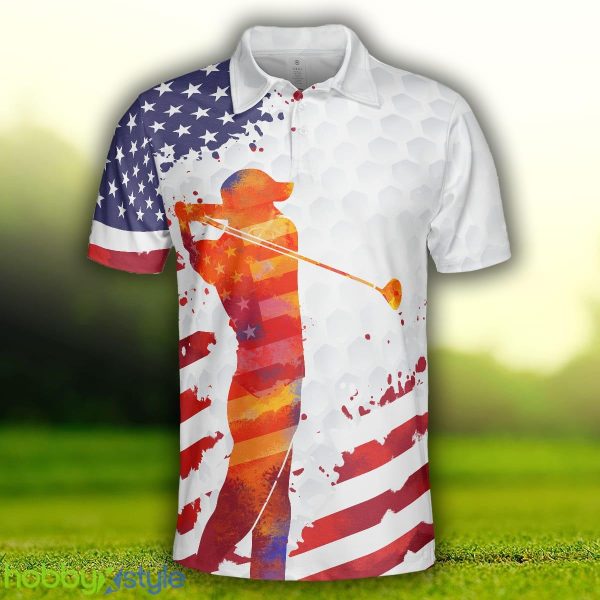 Golf Swing Abstract with American Flag Men Polo Shirt For Men And Women - Golf Swing Abstract with American Flag Men Polo Shirt_3