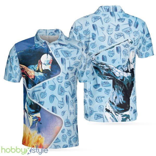 Golf Swing Abstract With Golf Club Header Pattern Golf, Sky Blue Golf Shirt Polo Shirt - Golf Swing Abstract With Golf Club Header Pattern Golf Polo Shirt, Sky Blue Golf Shirt For Men_1