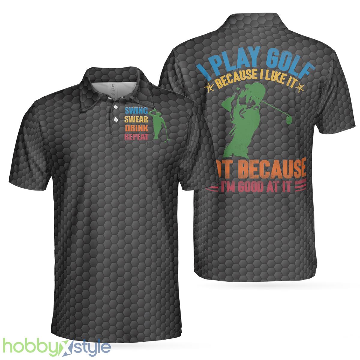 Golf Swing Swear Drink Repeat, Black Golf Ball Pattern Shirt For Male, Funny Golf Shirt With Sayings Polo Shirt - Golf Swing Swear Drink Repeat Polo Shirt, Black Golf Ball Pattern Shirt For Male, Funny Golf Shirt With Sayings_1