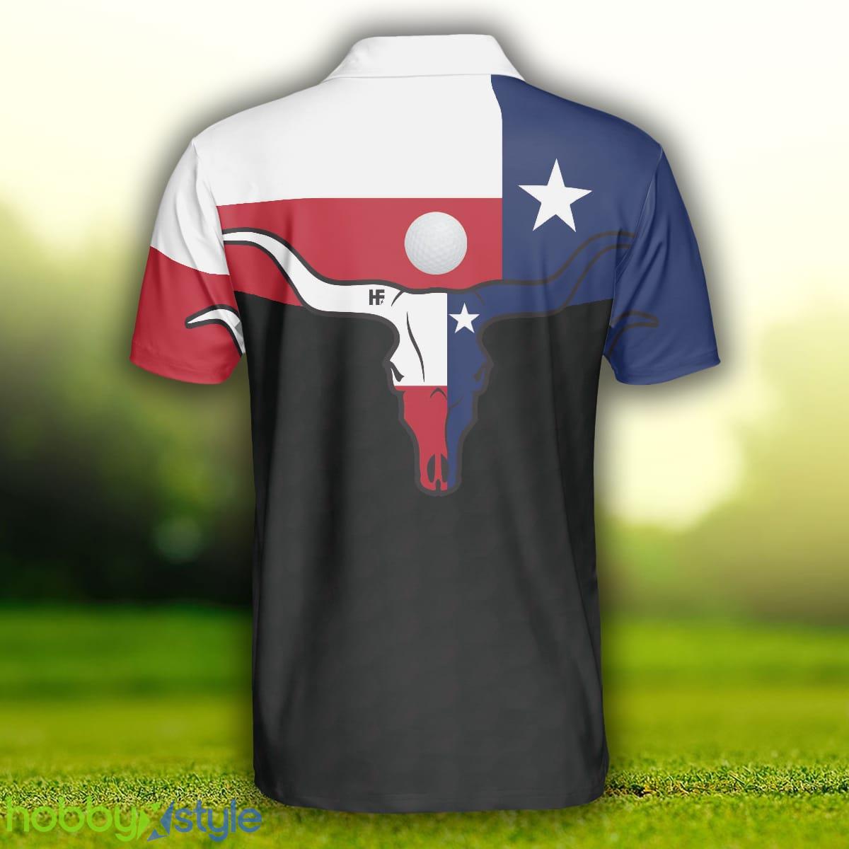 Golf Texas Longhorn Skull, Texas Flag Golf Shirt , Best Male Golf Gift Idea Polo Shirt - Golf Texas Longhorn Skull Polo Shirt, Texas Flag Golf Shirt For Men, Best Male Golf Gift Idea_2