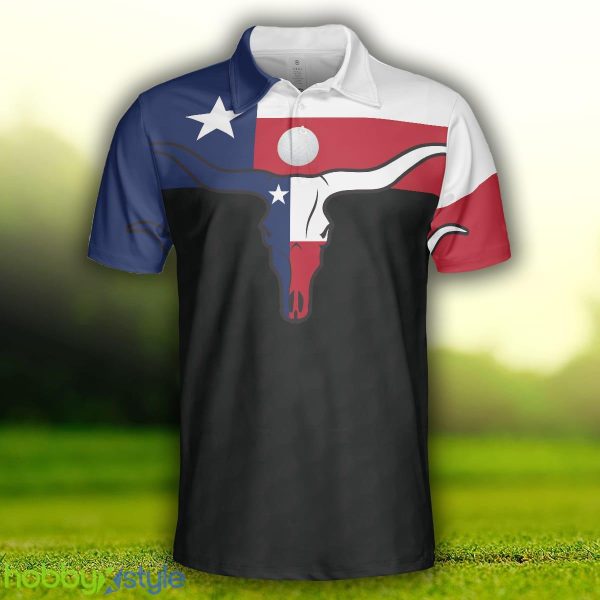 Golf Texas Longhorn Skull, Texas Flag Golf Shirt , Best Male Golf Gift Idea Polo Shirt - Golf Texas Longhorn Skull Polo Shirt, Texas Flag Golf Shirt For Men, Best Male Golf Gift Idea_3