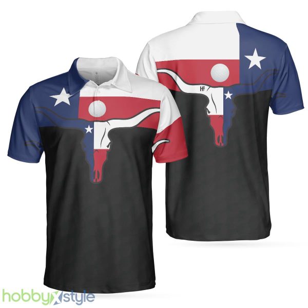 Golf Texas Longhorn Skull, Texas Flag Golf Shirt , Best Male Golf Gift Idea Polo Shirt - Golf Texas Longhorn Skull Polo Shirt, Texas Flag Golf Shirt For Men, Best Male Golf Gift Idea_1