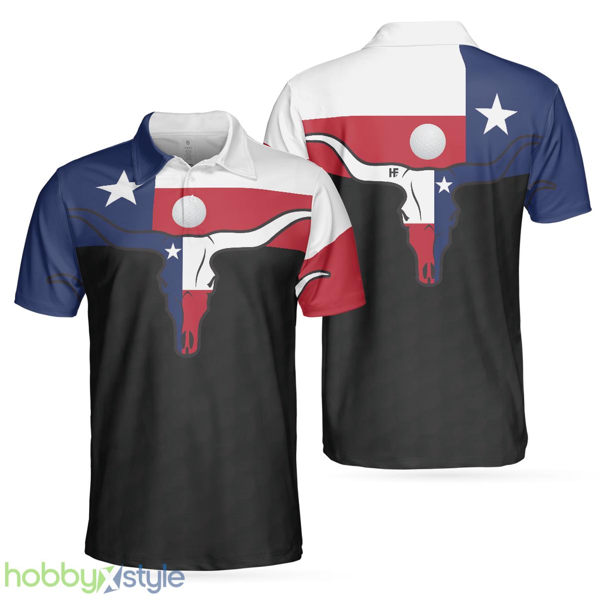 Golf Texas Longhorn Skull, Texas Flag Golf Shirt , Best Male Golf Gift Idea Polo Shirt - Golf Texas Longhorn Skull Polo Shirt, Texas Flag Golf Shirt For Men, Best Male Golf Gift Idea_1