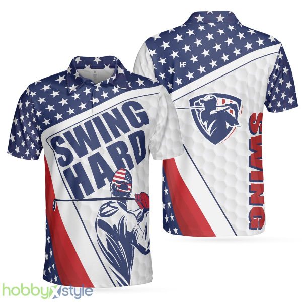 Golf Texture Swing Hard Short Sleeve Golf, American Flag, Patriotic Golf Shirt Polo Shirt - Golf Texture Swing Hard Short Sleeve Golf Polo Shirt, American Flag Polo Shirt, Patriotic Golf Shirt For Men_1