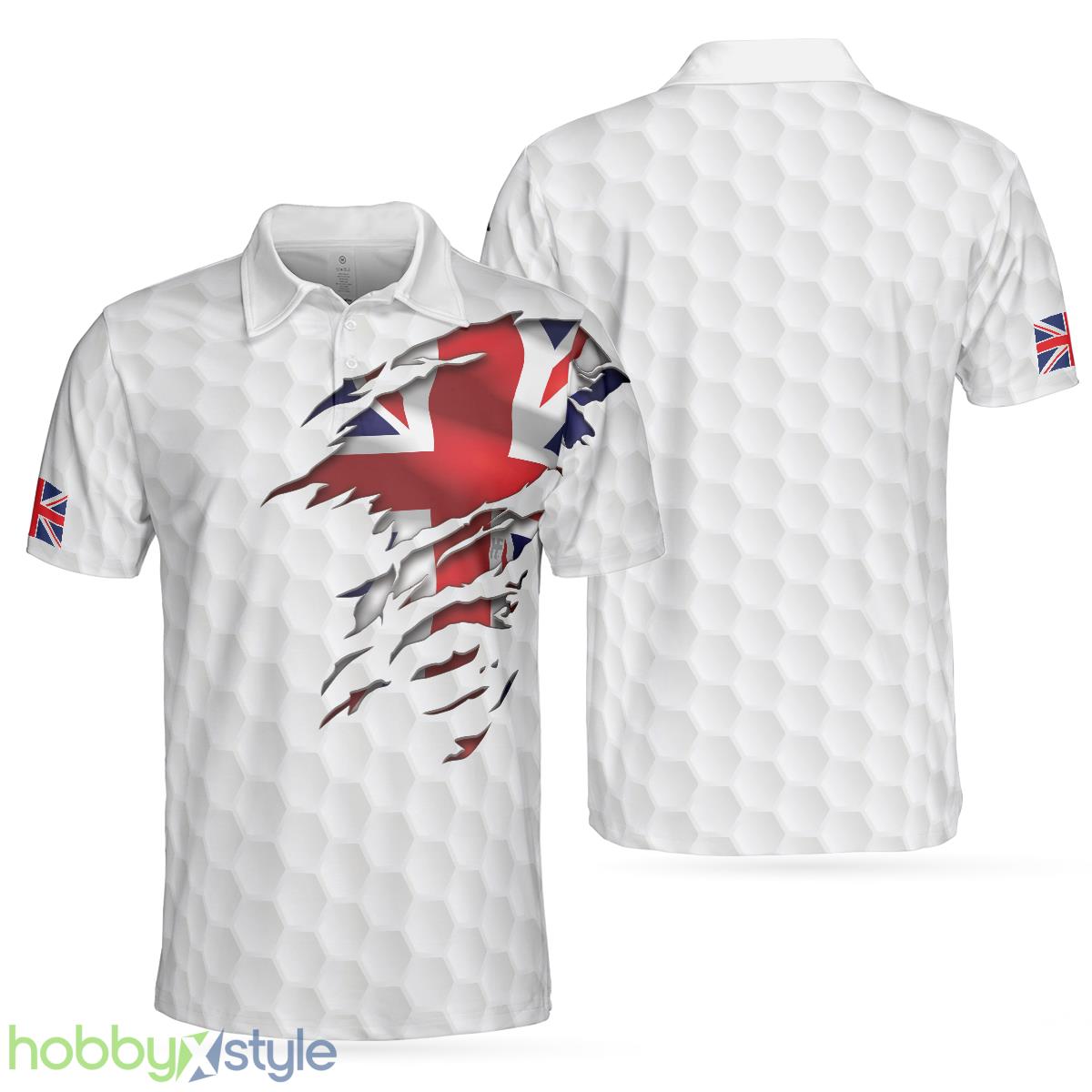 Golf Texture United Kingdom, Great Britain Union Jack, UK Golf Shirt Polo Shirt - Golf Texture United Kingdom Polo Shirt, Great Britain Union Jack Polo Shirt, UK Golf Shirt For Men_1