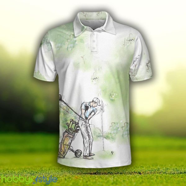 Golfer Painting Short Sleeve, Green Tree Pattern Golfer Sketching, Best Golf Shirt Polo Shirt - Golfer Painting Short Sleeve Polo Shirt, Green Tree Pattern Golfer Sketching Polo Shirt, Best Golf Shirt For Men_3