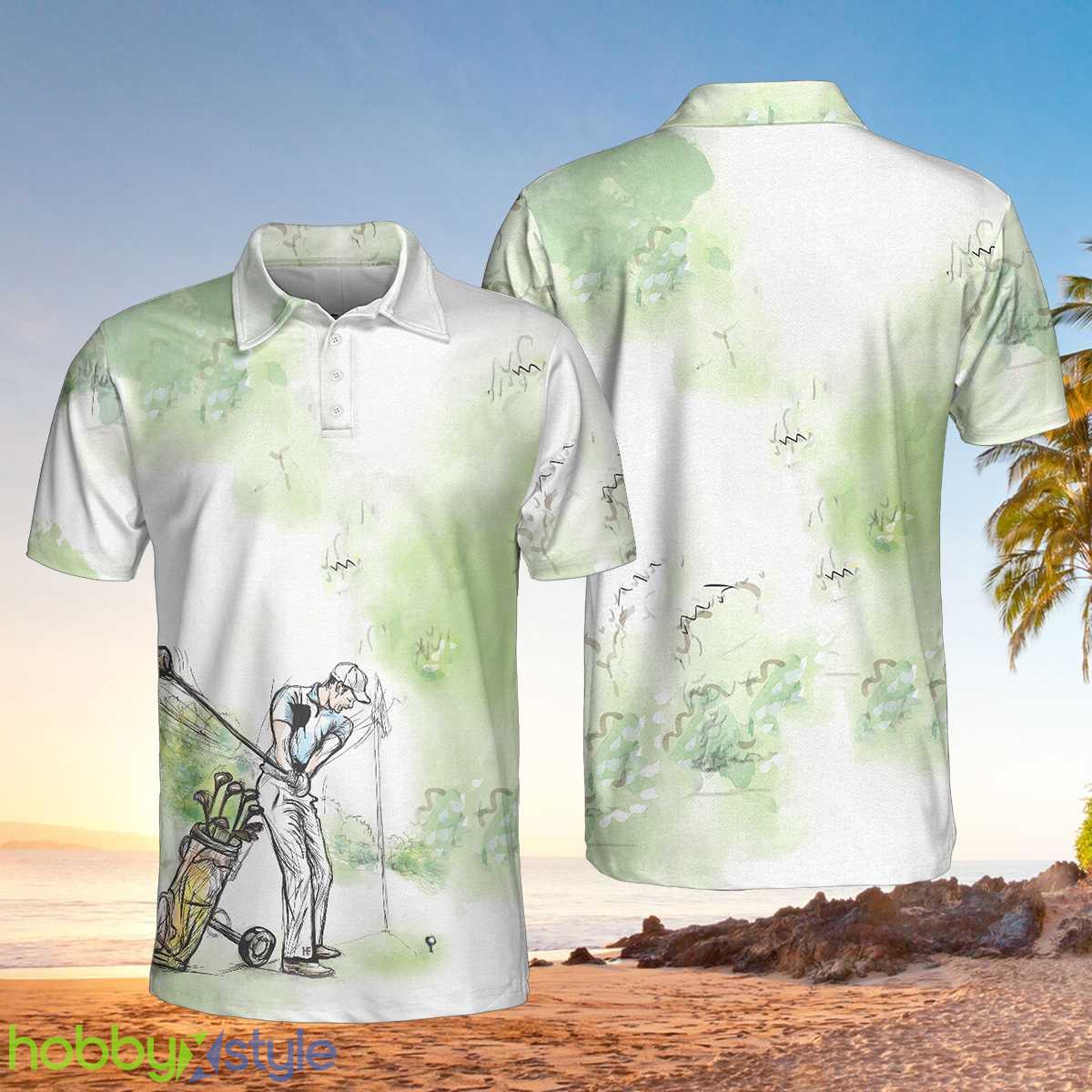 Golfer Painting Short Sleeve, Green Tree Pattern Golfer Sketching, Best Golf Shirt Polo Shirt - Golfer Painting Short Sleeve Polo Shirt, Green Tree Pattern Golfer Sketching Polo Shirt, Best Golf Shirt For Men_1