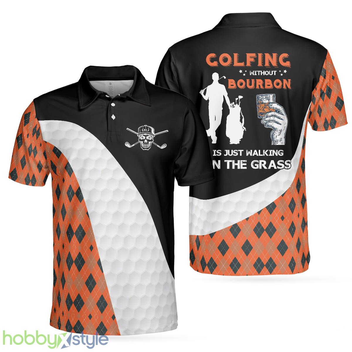 Golfing Without Bourbon Is Just Walking On The Grass, Colorful Argyle Pattern Golf Shirt, Funny Golf Shirt Polo Shirt - Golfing Without Bourbon Is Just Walking On The Grass Polo Shirt, Colorful Argyle Pattern Golf Shirt, Funny Golf Shirt_1