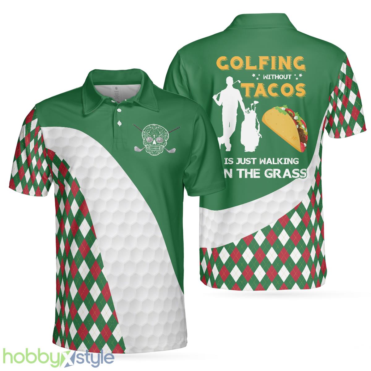 Golfing Without Tacos Is Just Walking On The Grass, Colorful Argyle Pattern Golf Shirt, Funny Golf Shirt Polo Shirt - Golfing Without Tacos Is Just Walking On The Grass Polo Shirt, Colorful Argyle Pattern Golf Shirt, Funny Golf Shirt_1