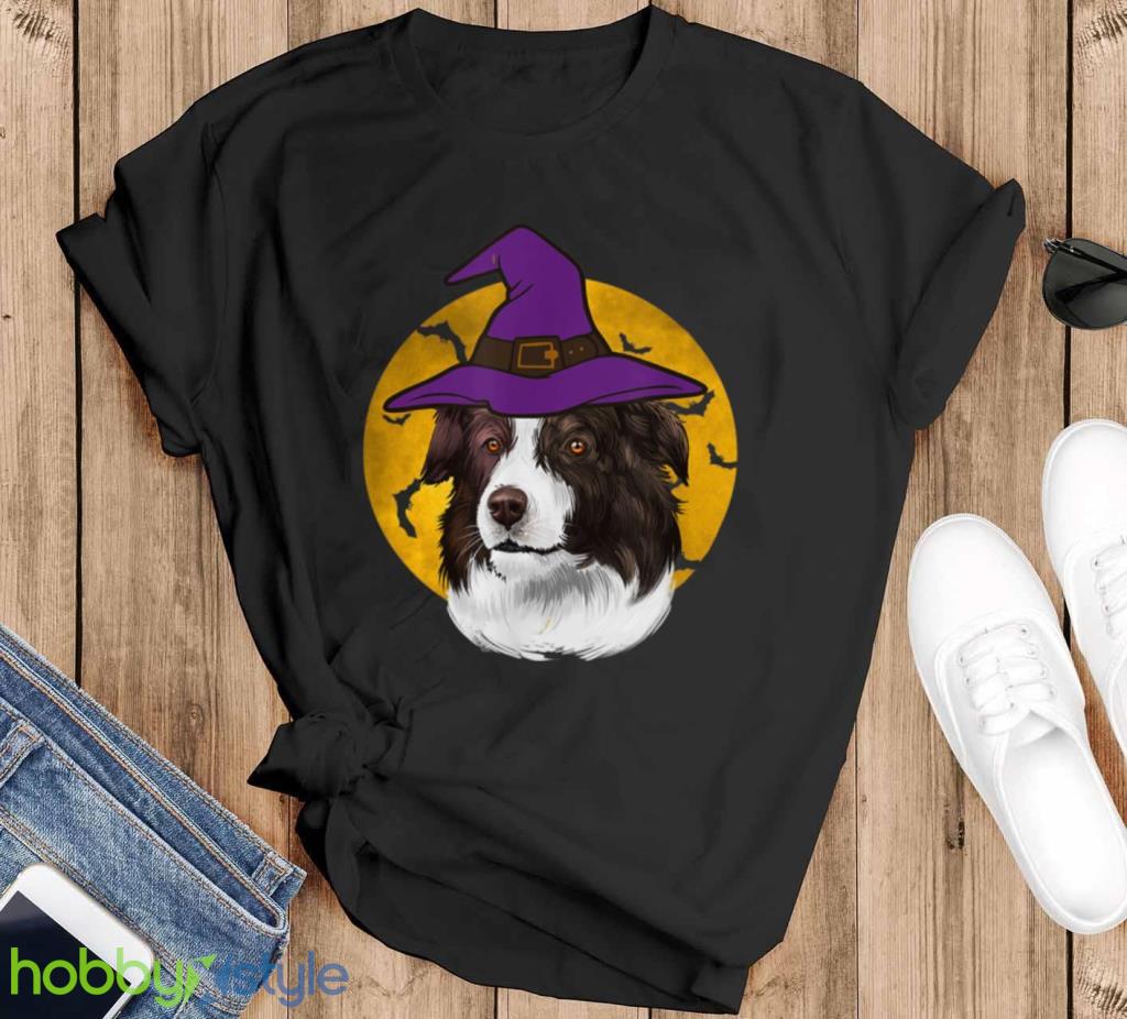 Halloween Border Collie Witch Hat Funny Halloween Dog Lover T Shirt Product Photo 1