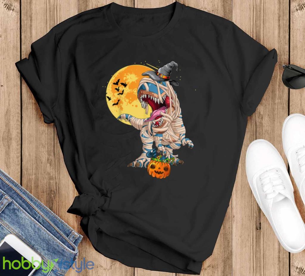 Halloween Boys Dinosaur T Rex Mummy Witch Hat Pumpkin Candy T Shirt Product Photo 1