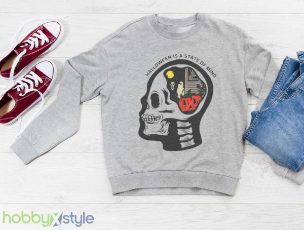 Halloween State Of Mind Skull Funny Cool Top Tee Best Gift T Shirt Product Photo 3