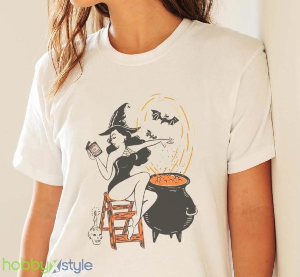 Halloween Witch Pin Up Vintage Retro Super Cool Best Gift Top Shirt Product Photo 4