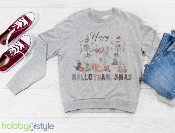 Happy Hallothanksmas Skeleton Happy Halloween T Shirt Product Photo 3