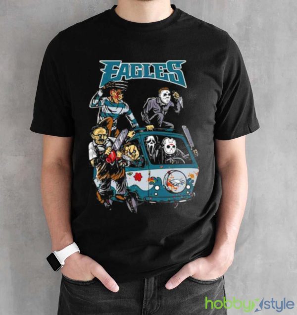 Horror Movies Characters Philadelphia Eagles Football Halloween 2023 shirt - Black Unisex T-Shirt