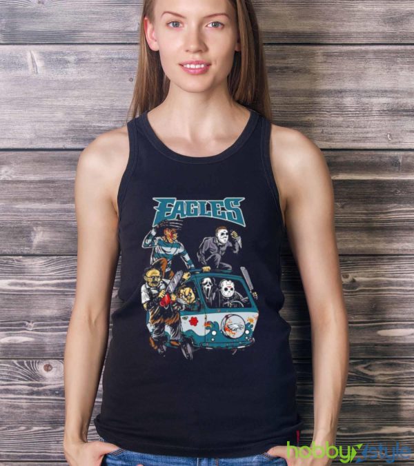 Horror Movies Characters Philadelphia Eagles Football Halloween 2023 shirt - Ladies Tank Top