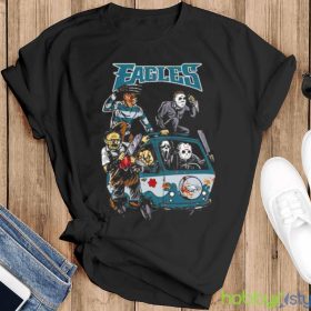 Horror Movies Characters Philadelphia Eagles Football Halloween 2023 shirt - Men Black Hoodie