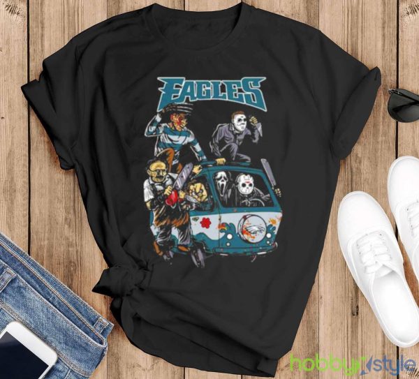 Horror Movies Characters Philadelphia Eagles Football Halloween 2023 shirt - Black T-Shirt