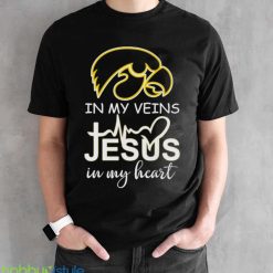 Iowa Hawkeyes Logo 2023 In My Veins Jesus In My Heart shirt - Black Unisex T-Shirt