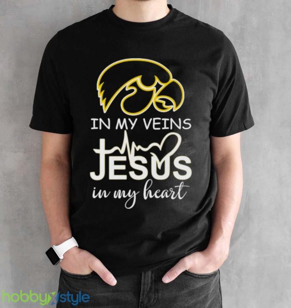 Iowa Hawkeyes Logo 2023 In My Veins Jesus In My Heart shirt - Black Unisex T-Shirt