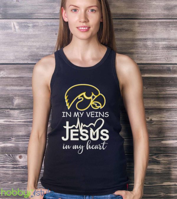 Iowa Hawkeyes Logo 2023 In My Veins Jesus In My Heart shirt - Ladies Tank Top