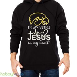 Iowa Hawkeyes Logo 2023 In My Veins Jesus In My Heart shirt - Men Black Hoodie