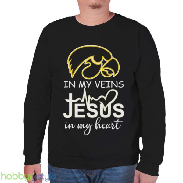 Iowa Hawkeyes Logo 2023 In My Veins Jesus In My Heart shirt - Unisex Sweatshirt