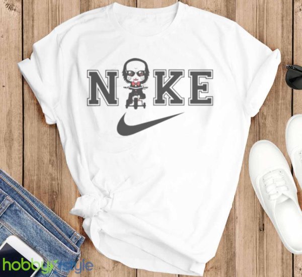 Jigsaw Horror Halloween Character Nike Swoosh Logo Shirt Product Photo 3