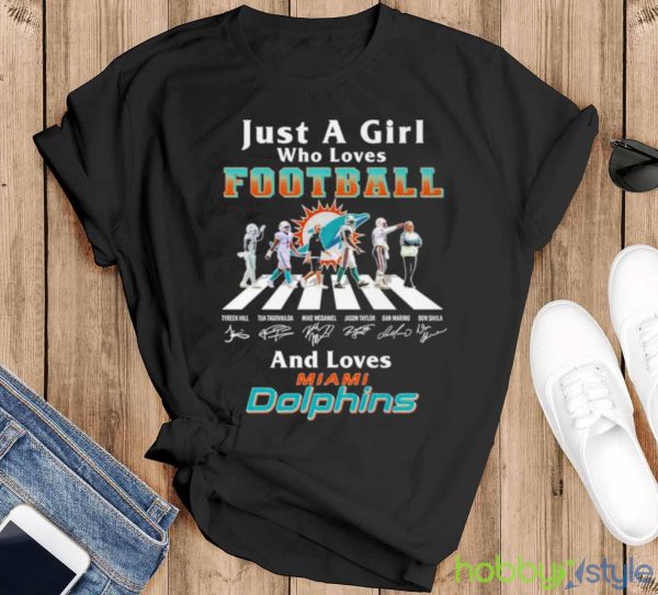 Just A Girl Who Loves Football And Loves Miami Dolphins Legend Team T Shirt - Black T-Shirt