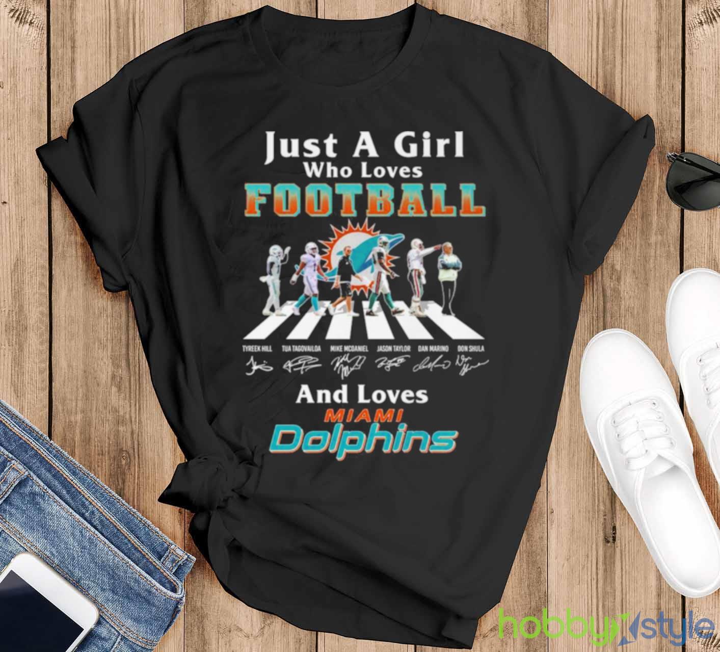 Just A Girl Who Loves Football And Loves Miami Dolphins Legend Team T Shirt - Black T-Shirt
