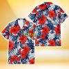 Kansas City Royals White Tropical Leaf Red Hibiscus Navy Background 3D Hawaiian Shirt Gift For Fans Product Photo 2