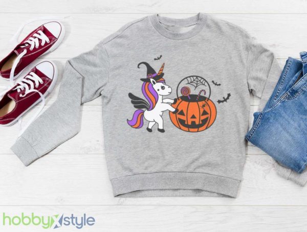 Kids Halloween Unicorn Pumpkin Bats T Shirt Product Photo 3