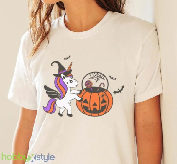 Kids Halloween Unicorn Pumpkin Bats T Shirt Product Photo 4