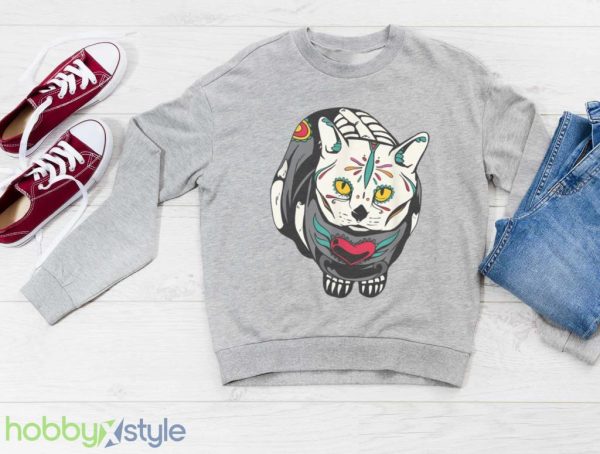 Kitty Skeleton Halloween Costume Skull Cat T Shirt Product Photo 3
