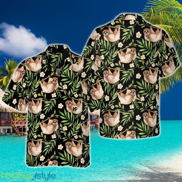 Lazy Sloths In Tropical Leaves 3D Hawaiian Shirt Beach Summer For Men And Women Gift - Lazy Sloths In Tropical Leaves Hawaiian Shirt_3