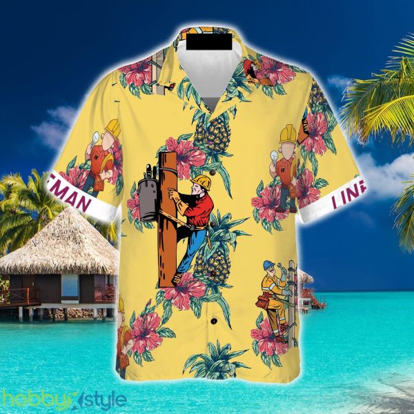 Lineman Pineapple Seamless Pattern 3D Hawaiian Shirt Beach Summer For Men And Women Gift - Lineman Pineapple Seamless Pattern Hawaiian Shirt_4