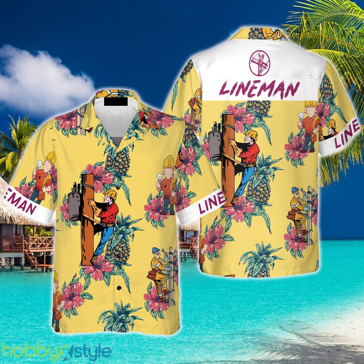 Lineman Pineapple Seamless Pattern 3D Hawaiian Shirt Beach Summer For Men And Women Gift - Lineman Pineapple Seamless Pattern Hawaiian Shirt_1
