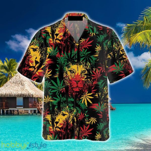Lion Head With Cannabis Marijuana Leaves Lion Hawaiian Shirt Aloha Summer For Men And Women Gift - Lion Head With Cannabis Marijuana Leaves Lion Hawaiian Shirt, Button Up Lion Shirt For Men & Women, Cool Gift For Lion Lover_3