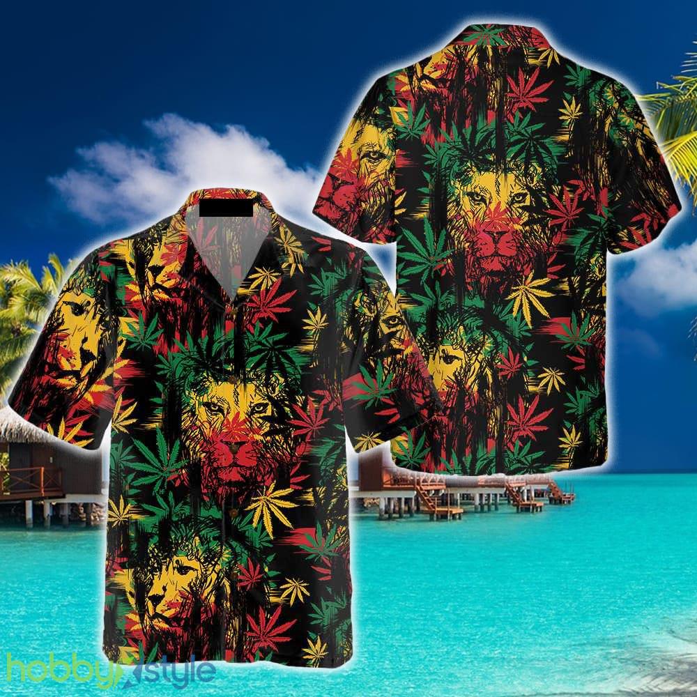 Lion Head With Cannabis Marijuana Leaves Lion Hawaiian Shirt Aloha Summer For Men And Women Gift - Lion Head With Cannabis Marijuana Leaves Lion Hawaiian Shirt, Button Up Lion Shirt For Men & Women, Cool Gift For Lion Lover_1