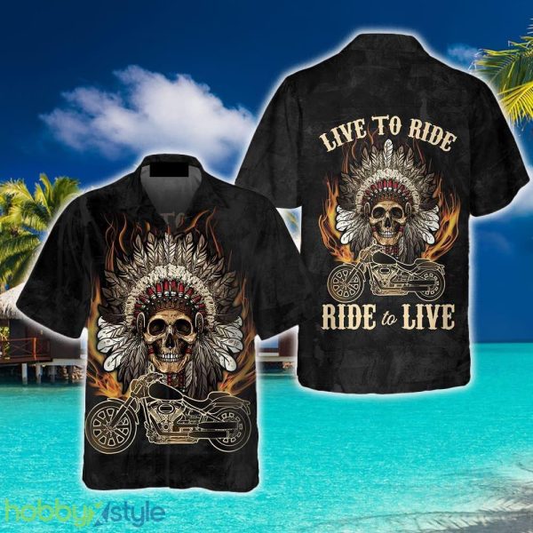 Live To Ride Skull Biker Native American Motorcycle 3D Hawaiian Shirt Beach Summer For Men And Women Gift - Live To Ride Skull Biker Native American Motorcycle Hawaiian Shirt, American Indian Motorcycle Shirt, Best Gift For Bikers_4