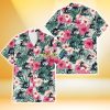 Miami Marlins Coral Pink Hibiscus Green Leaf Beige Background 3D Hawaiian Shirt Gift For Fans Product Photo 2