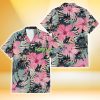 Miami Marlins Light Pink Hibiscus Pale Green Leaf Black Background 3D Hawaiian Shirt Gift For Fans Product Photo 2