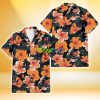 Miami Marlins Orange Hibiscus Dark Green Leaf Black Background 3D Hawaiian Shirt Gift For Fans Product Photo 2