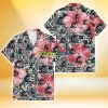 Miami Marlins Pink Hibiscus Black Pattern White Background 3D Hawaiian Shirt Gift For Fans Product Photo 2