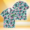 Miami Marlins Pink Hibiscus Green Leaf Beige Background 3D Hawaiian Shirt Gift For Fans Product Photo 2