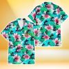 Miami Marlins Pink Hibiscus Green Leaf Blue Background 3D Hawaiian Shirt Gift For Fans Product Photo 1