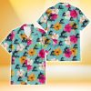 Miami Marlins Pink Yellow White Hibiscus Turquoise Background 3D Hawaiian Shirt Gift For Fans Product Photo 2