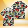 Miami Marlins Red Hibiscus Green Tropical Leaf Cream Background 3D Hawaiian Shirt Gift For Fans Product Photo 2