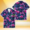 Miami Marlins Violet Red Hibiscus Blue Leaf Black Background 3D Hawaiian Shirt Gift For Fans Product Photo 2